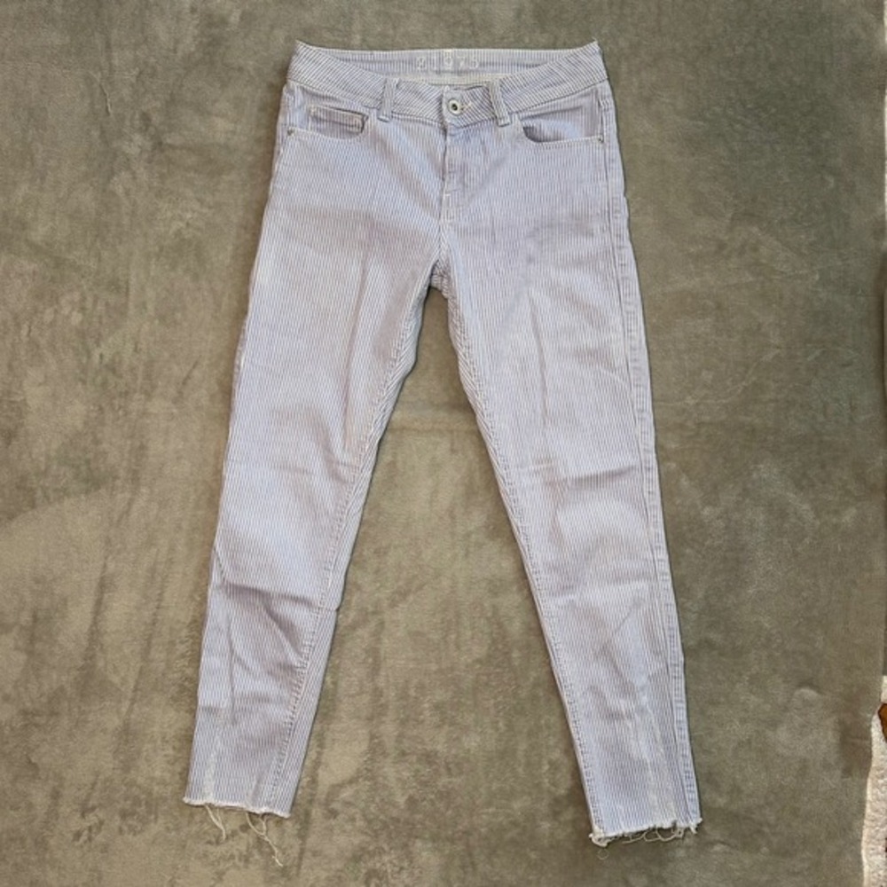 Zara Hickory Stripe Jeans Women 4 *29x27 Railroad Denim Raw Hem Coastal Heritage